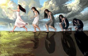 Sucesión de la supuesta evolución humana con diseño de mujer, la terapia de pareja nos ayuda a amar saludablemente. 