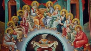Representación pictórica de los apóstoles y Jesús, el catolicismo refleja los valores del patriarcado.