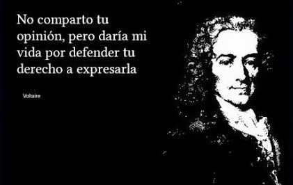 Fotografia i frase de Voltaire sobre el dret a reivindicar qualsevol opinió.