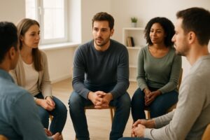 Fotografía de un grupo de apoyo mutuo para decir adiós a un adicción. 
