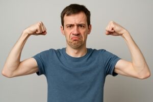 No tiene la musculación que le gustaría tener. 