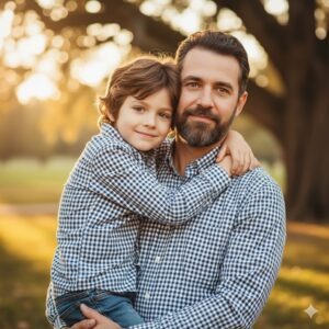 Un padre abrazando a su hijo muy parecido a él, la terapia del niño interior para decir adiós a una adicción