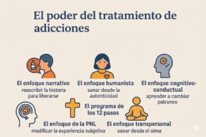 Diseño en el que aparecen seis modalidades de tratamiento de adicciones. 