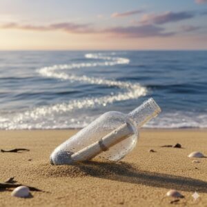 Un mensaje llega en una botella a una playa. 