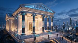 Templo antiguo con cinco columnas, metáfora de las cinco habilidades de la inteligencia emocional. 