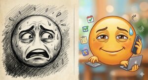 Dos emoticonos, uno con distrés el otro con eutrés