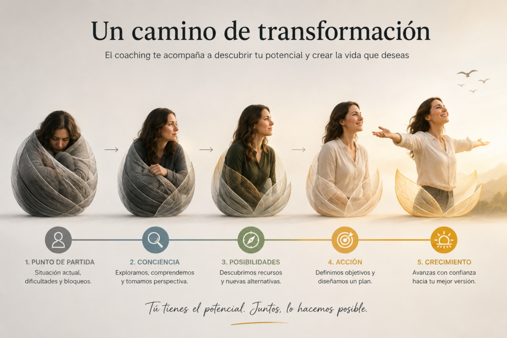 Imagen que ilustra la transformación de una persona mediante un proceso de coaching Sabadell