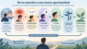 Infografía sobre los pasos en inteligencia emocional en recuperación de adicciones. 